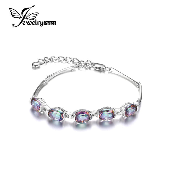 925 Sterling Silver Natural Mystic Rainbow Topaz Tennis Bracelet - Gift-Junkies