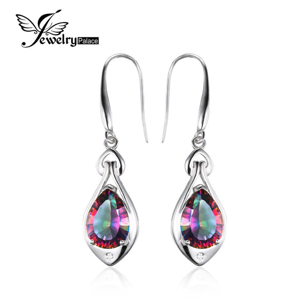 925 Sterling Silver Water Drop Rainbow Fire Mystic Topaz Dangle Earrings - Gift-Junkies