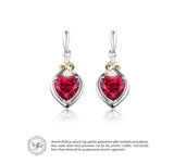 925 Sterling Silver 18K Yellow Gold Plated Red Ruby Heart Drop Dangle Earrings - Gift-Junkies