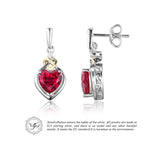 925 Sterling Silver 18K Yellow Gold Plated Red Ruby Heart Drop Dangle Earrings - Gift-Junkies