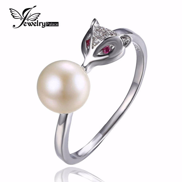 .925 Sterling Silver Fox Kissing Freshwater Pearl Wrap Around Ring - Gift-Junkies