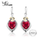 925 Sterling Silver 18K Yellow Gold Plated Red Ruby Heart Drop Dangle Earrings - Gift-Junkies