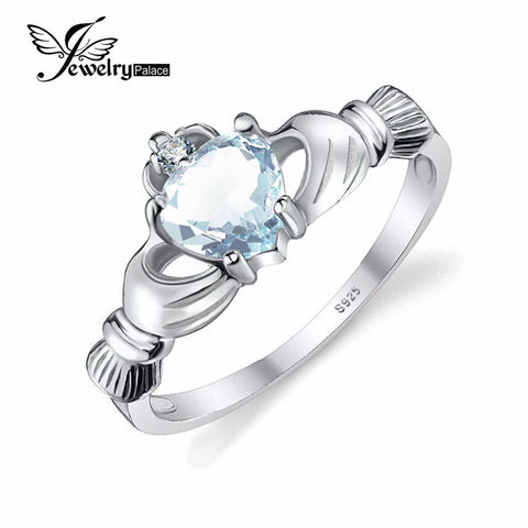 .925 Sterling Silver Aquamarine Irish Love Heart Ring - Gift-Junkies