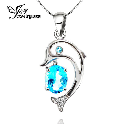 .925 Sterling Silver Dolphin Topaz Gemstone Pendant - Gift-Junkies