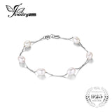 .925 Sterling Silver Six Freshwater Pearls Strand Link Bracelet - Gift-Junkies