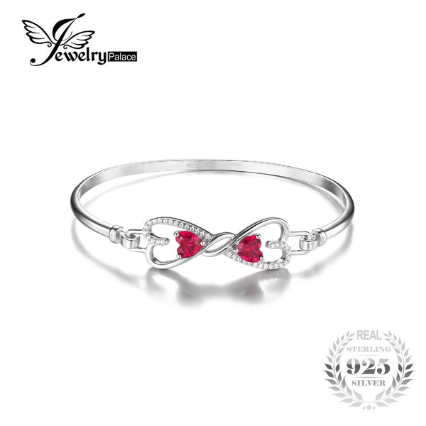 .925 Sterling Silver Forever Love Heart Created Ruby Bangle - Gift-Junkies