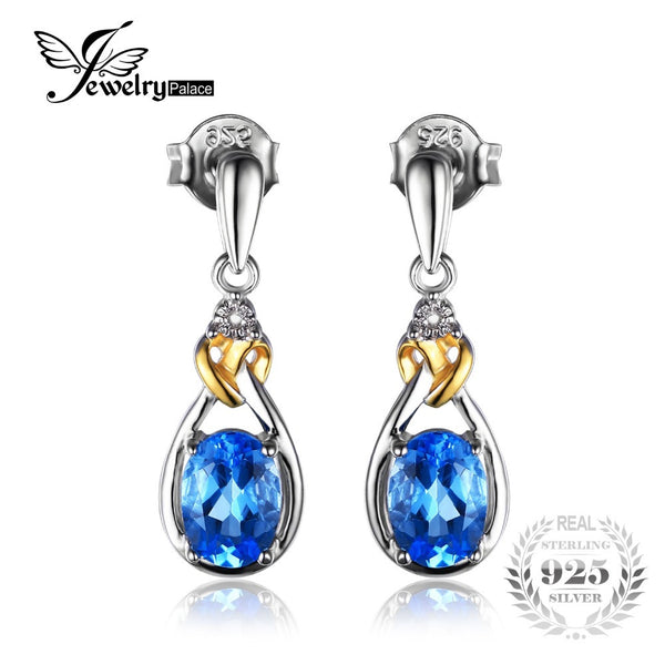 Sterling Silver and 18K Gold Plated Natural Blue Topaz Diamond Accented Dangle Earrings - Gift-Junkies