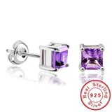 .925 Sterling Silver Natural Square Gemstones Earrings Stud Earrings - Gift-Junkies