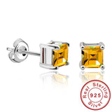 .925 Sterling Silver Natural Square Gemstones Earrings Stud Earrings - Gift-Junkies