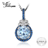 .925 Sterling Silver Round Natural Sky Blue Topaz Halo Pendant - Gift-Junkies