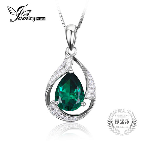 .925 Sterling Silver Emerald Gem Stone Necklace Pendant - Gift-Junkies