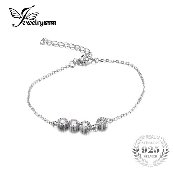 .925 Sterling Silver 3 Stones Flower Link Bracelet - Gift-Junkies