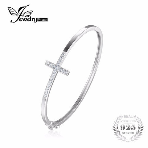 .925 Sterling Silver Cross Bangle Bracelet - Gift-Junkies