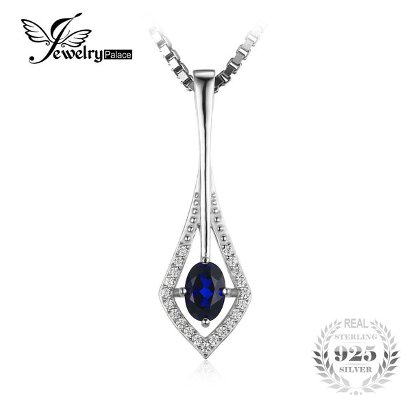 .925 Sterling Silver Oval Cut Created Sapphire Pendant - Gift-Junkies