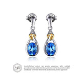 Sterling Silver and 18K Gold Plated Natural Blue Topaz Diamond Accented Dangle Earrings - Gift-Junkies