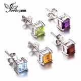 .925 Sterling Silver Natural Square Gemstones Earrings Stud Earrings - Gift-Junkies